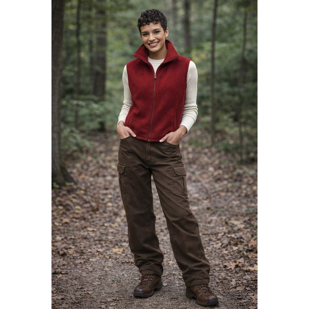 Woolrich Women’s Fleece Vest Size L Red Burgundy Full Zip Pockets Outdoor Layer